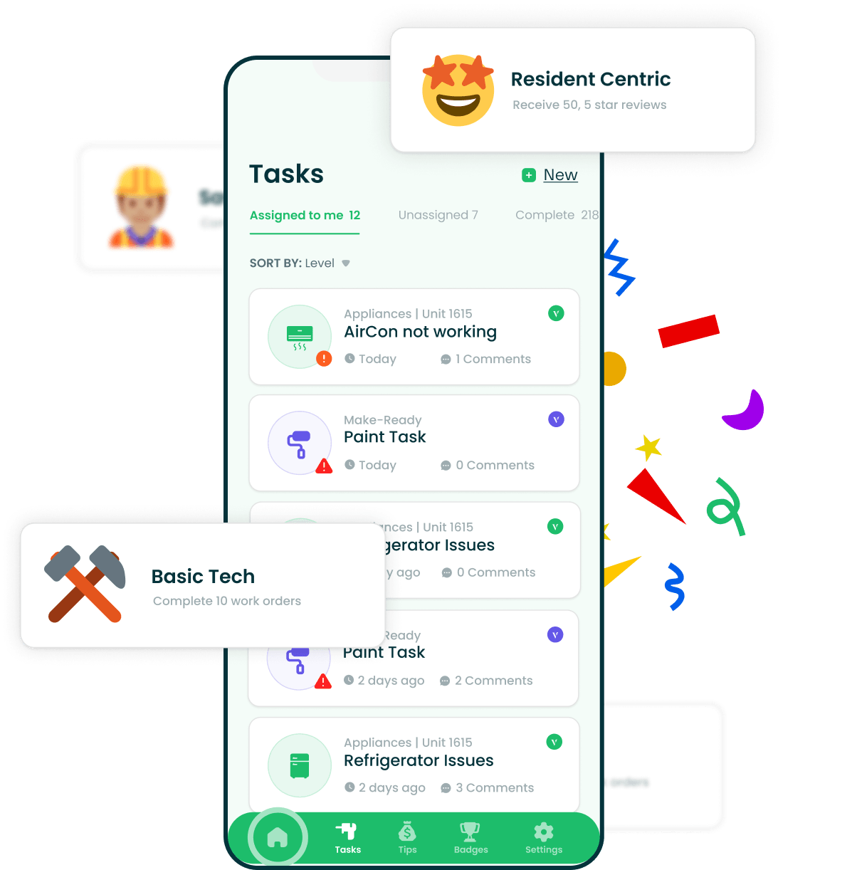 graphic representation of our work order list on the mobile tech app
