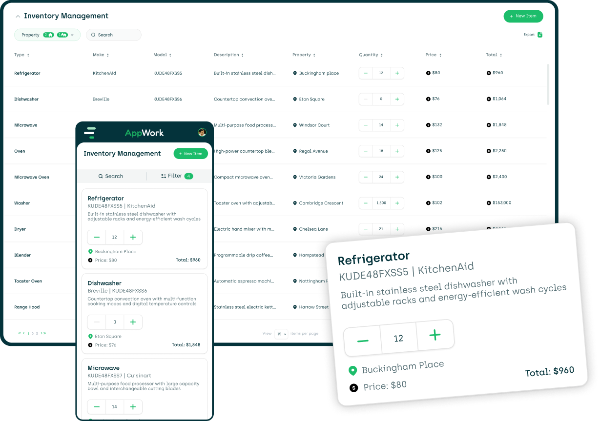 Inventory management index page, and on tech app.