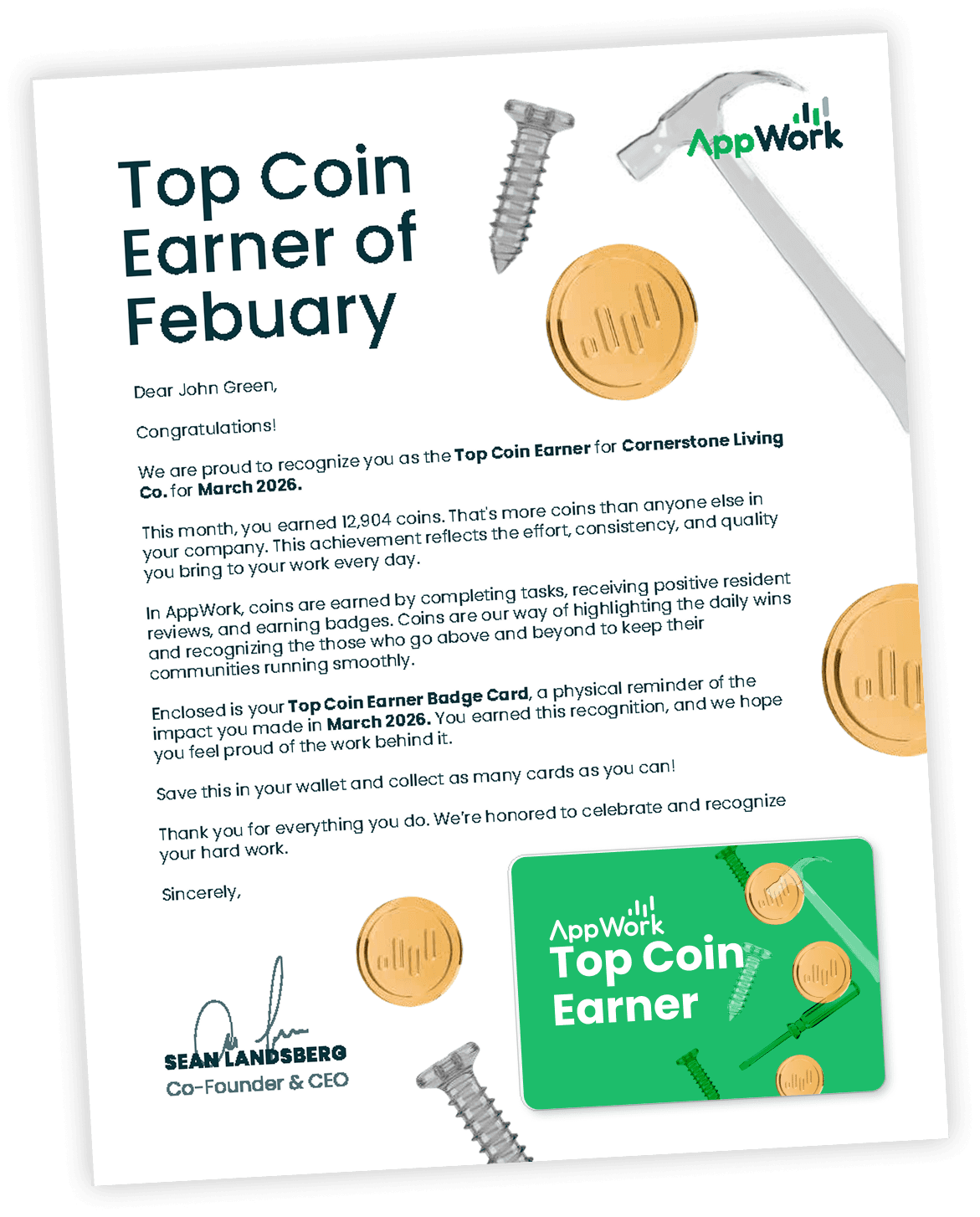 A Recognition Letter Mailed Directly to Them