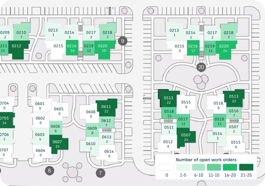 Property map with heat map showing units with more issues