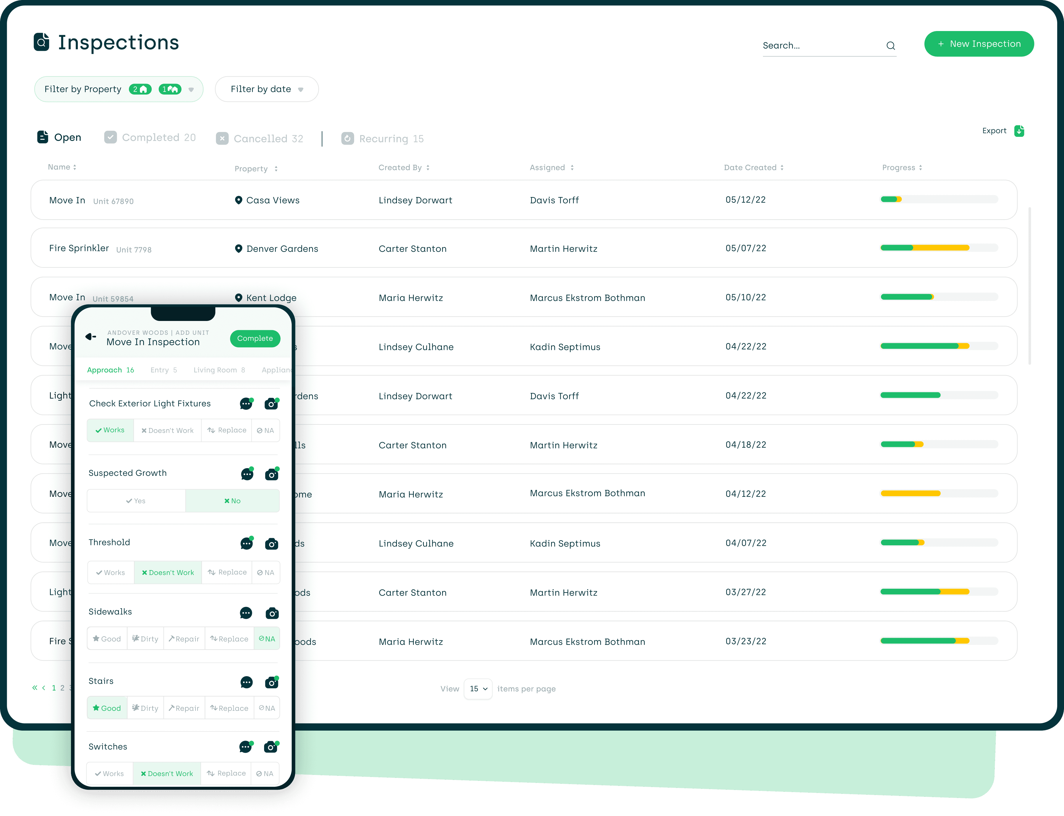 screenshot of our inspections module on a desktop and mobile device