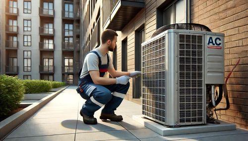 maintenance technician inspecting an hvac unit