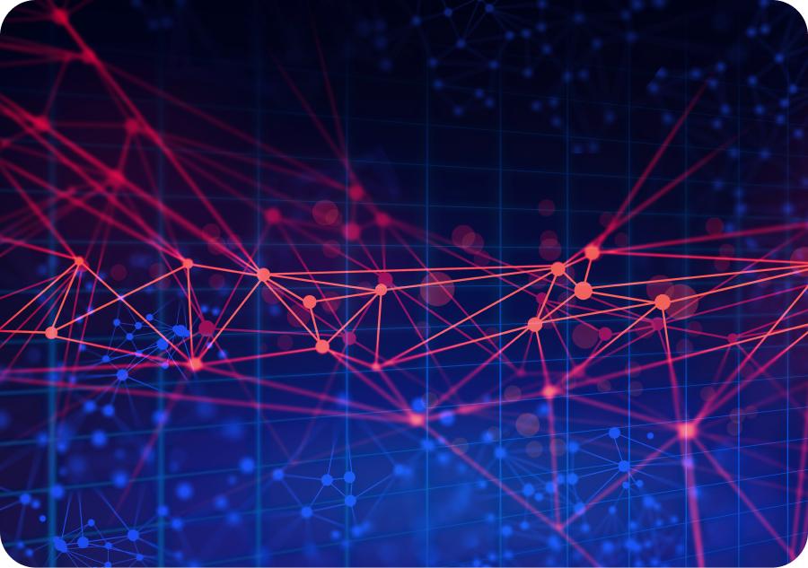 red and blue lines going across the image with larger dots every throughout the lines