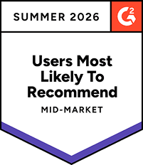 G2 Summer 2026 – Users Most Likely To Recommend – Mid-Market