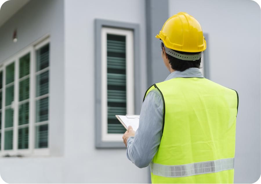 inspector standing in front of an apartment