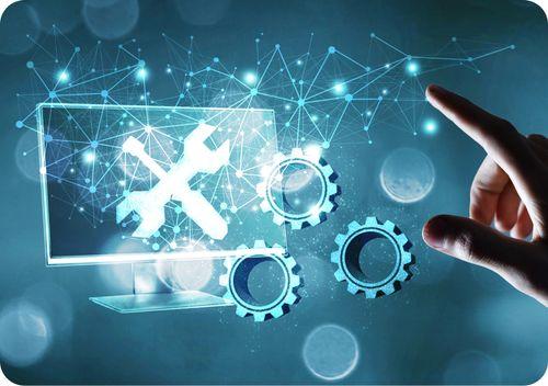 finger pointing at computer in digital web